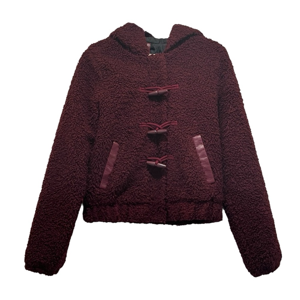 Hollister Burgundy Y2K Teddy Sherpa Toggle
Jacket Retro Hooded Cropped Cozy Sz M